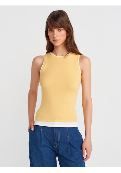 Dilvin 21086 Çift Görünümlü Kolsuz Top-sarı Sari
