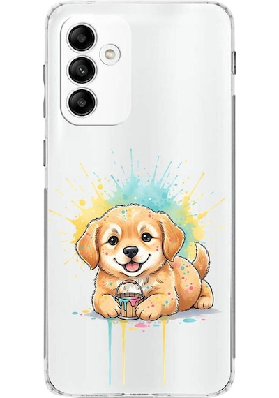 Samsung Galaxy M23 İle Uyumlu Splash Köpek Tasarımlı Şeffaf Silikon Kılıf Şeffaf