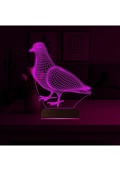 Luvivia Güvercin Kuş 3d Lamba - Masa Gece Lambası Şeffaf