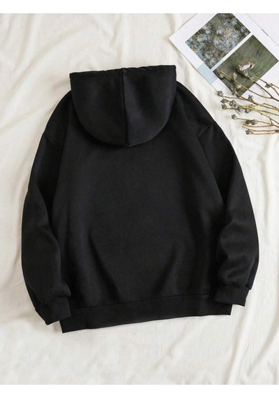 Uyguntarz Unisex Leopar Kalp Desenli Baskılı Oversize Sweatshirt siyah