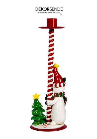 Yılbaşı Şamdan Mumluk Kardan Adam Figürlü Kırmızı 30 Cm