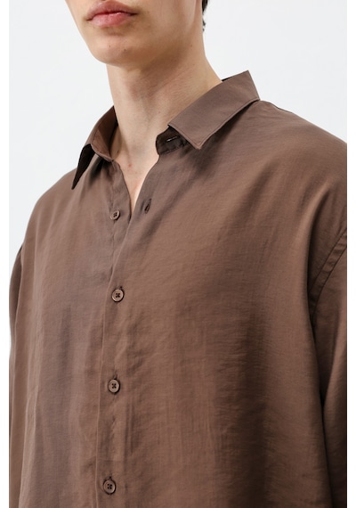 Vamos Modal Kumaş Oversize Gömlek Kahve