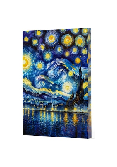 Van Gogh 7 - Yıldızlı Gece Çizgili Yan Boyamalı Defter