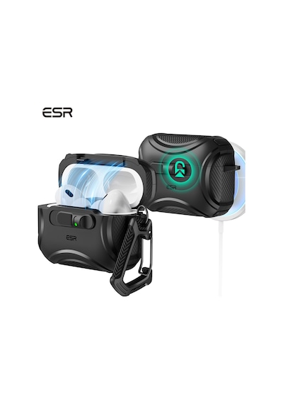 Apple AirPods Uyumlu Pro 3 2025 Cyber Flicklock Manyetik Kılıf Siyah