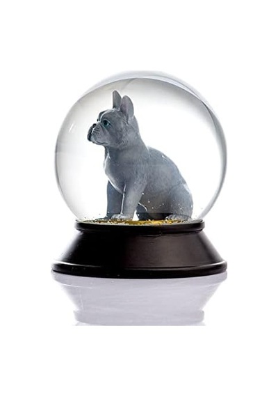 Cam Ve Reçine Altın Patiler Köpek French Bulldog Gri Kar Küresi Hediye