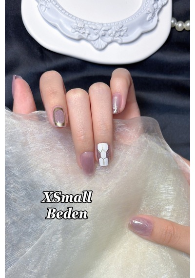 Xsmall Beden Yaldızlı Kedi Gözü 10 Adet Takma Tırnak Seti T092 Yaldızlı
