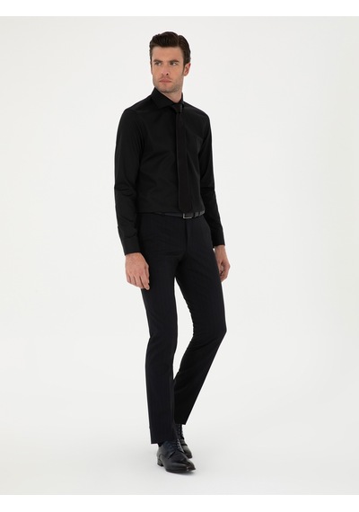 Cacharel Siyah Slim Fit Uzun Kollu Basic Gömlek
