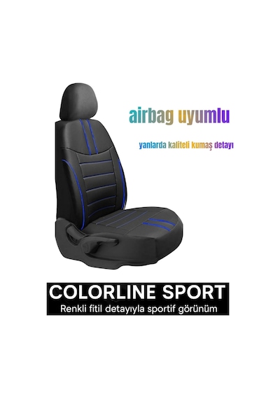Ford Fiesta 2008 Ve Sonrası Uyumlu Colorline Sport Deri Siyah - Mavi Koltuk Kılıfı