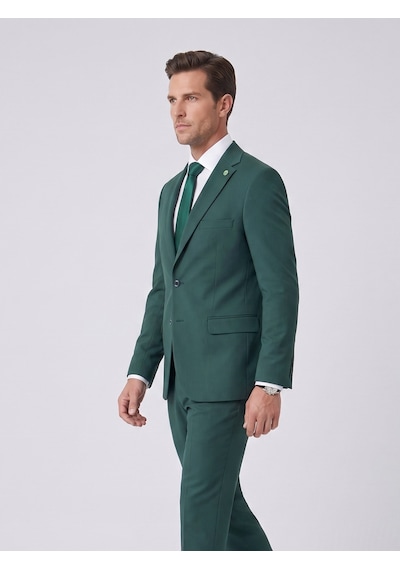 Tk6893 Erkek Klasik 2 Li Takım Elbise 2 Düğmeli Slim Fit Esnek Kumaş Çift Yırtmaçlı 7 Drop Yeşil
