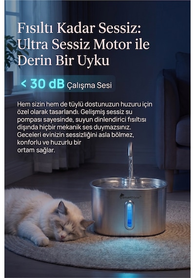 Smartmew S15-a 2.2l Paslanmaz Çelik Kedi Köpek Su Pınarı - Su Seviyesi Göstergeli Sessiz Otomatik Su Sebili