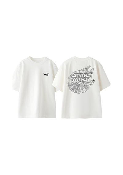 Thewert Star Wars Uzay Gemisi Tasarım Sırt Baskılı Pamuk Beyaz Oversize T-shirt