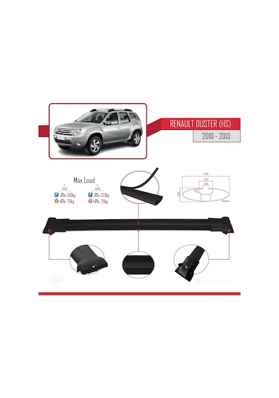 Renault Duster Hs 2010-2013 Arası İle Uyumlu Fly Model Ara Atkı Tavan Barı Siyah