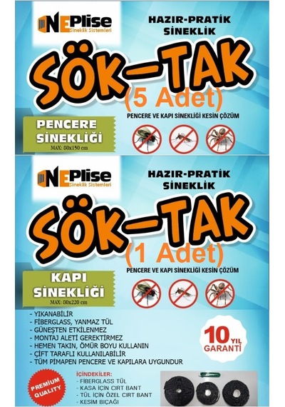 Pratik - Hazır Sineklik 80x150:5 Adet - 80x220:1 Adet 6'lı Paket