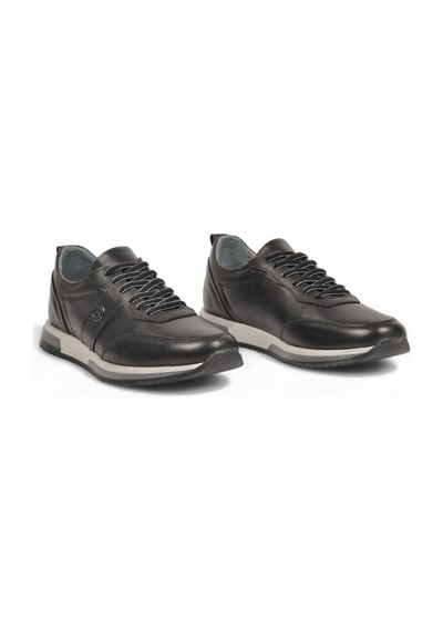 Castle Black Siyah Hakiki Deri Bağcıklı Erkek Casual Sneaker Ayakkabı 42172