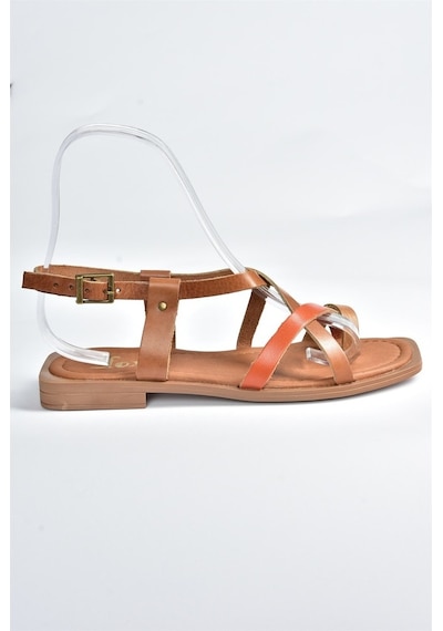 Fox Shoes Taba/Turuncu Hakiki Deri Parmak Arası Kadın Sandalet M2