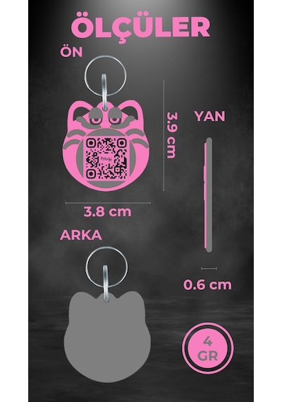 Petjoo 5.Jane Martinke Gri-Pembe Qr'lı Kedi Künyesi