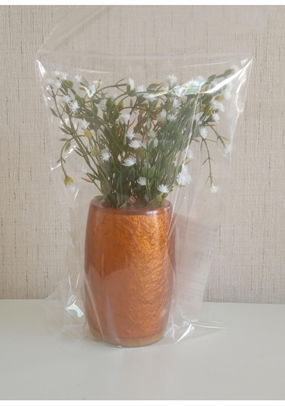 Vazoda Beyaz Yapay Çiçek Dekoratif Altın Renkli Poliresin Vazo Dahil 5 x 5 x 12 CM