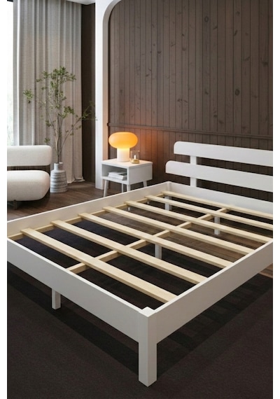 Renazzo Lotus Masif Ahşap Karyola Ve 2 Adet Komodin Beyaz 120x200 Beyaz - 120 X 200