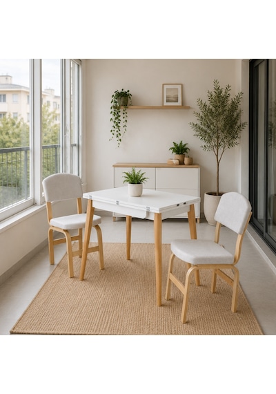 Vilinze Ege Sandalye Avanos Ahşap Mdf Mutfak Masası Takımı - 90x120 Cm