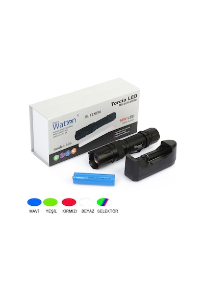 10w 2000 Lümen 4 Renk Güçlü El Feneri Wt-605 Beyaz