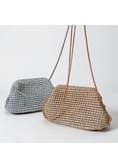Metalik Gümüş El Örgüsü Kadın Clutch Çanta Şık Davet Ve Gece Çantası