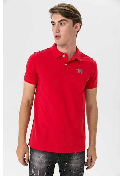 Farm Animals Polo Yaka Fil Nakış Detaylı Erkek T-Shirt Kırmızı
