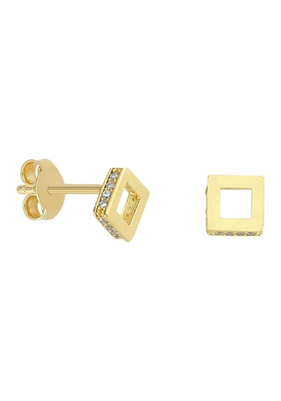 Goldkupe 14 Ayar Altın Kare Taşlı Küpe 1,25 Gr-1557