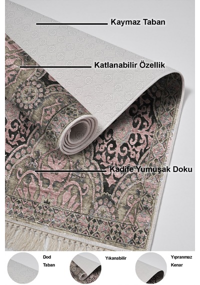 Dekoreko Kaymaz Taban Djt Salon Halısı Trend Saçaklı Modern 659m pudra
