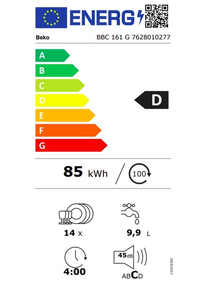 Beko BBC 161 G 6 Programlı 14 Kişilik Tezgah Altı Bulaşık Makinesi