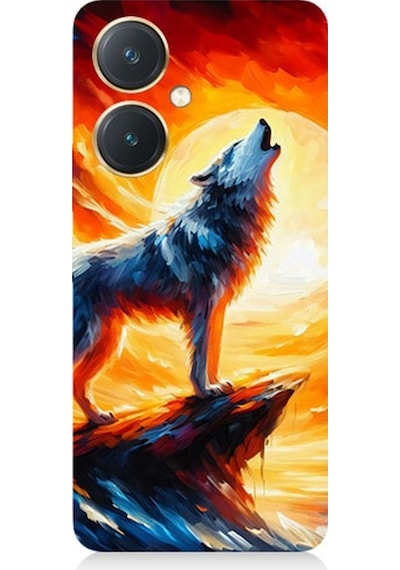 Vivo Y27 Uyumlu Kayalıkta Uluyan Kurt Yalnızlığı Desenli Silikon Kılıf Çok Renkli