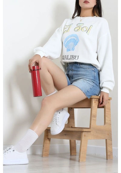 Modi Quzu İki İplik Baskılı Sweatshirt Beyaz - 75369.2002. 2beyaz