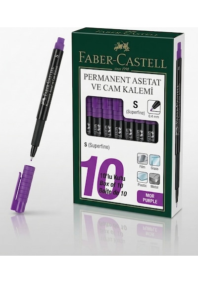 Faber-castell Permanent Asetat Ve Cam Kalemi S Uç 0.4 Mm Mor - 10 Adet Toptan Paket
