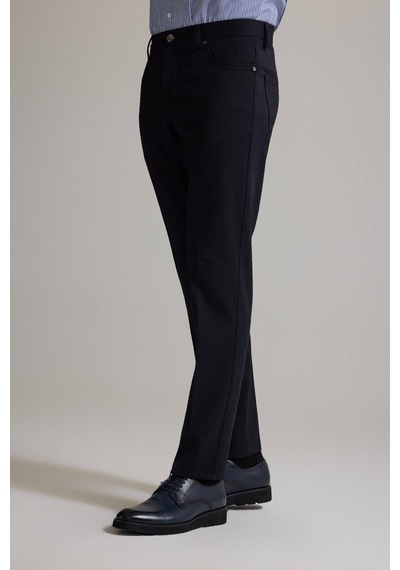 Erkek Lacivert Slim Fit Yan Cepli Kanvas Pantolon