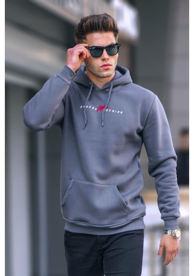 Madmext Füme Basic Kapüşonlu Sweatshirt 6002 Füme