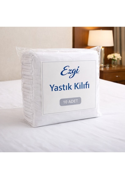 %100 Pamuk Akfil Otel Tipi Kapaklı 10 Adet Beyaz Yastık Kılıfı Kalın Kumaş Dayanıklı 5 Çift