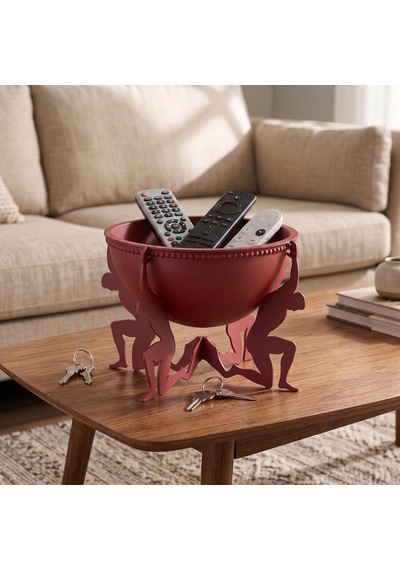 Modern İnsan Figürlü Metal Dekoratif Kâse Benzersiz Mumluk, Masaüstü Dekoru Ve Düzenleyici Paşa Craft House Kırmızı