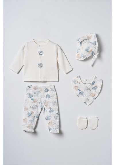 Müslin Yenidoğan Erkek Bebek 5li Zıbın Set %100 Pamuk-butik Üretim & Yumuşacık Ekru