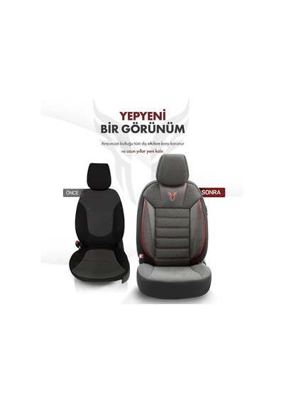 Toro Design Ortopedik Ekstra Destekli Oto Koltuk Kılıfı Özel Pamuklu Kumaş Tam Set Siyah-kırmızı Genel