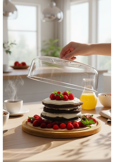 Snippy - Lumy - Bambu Mini Boy Kek Fanusu Mika Kapaklı 18 Cm Kek Pasta Saklama Kabı Sunumluk Yuvarlak
