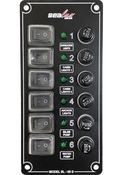 Sealux Marine 6 Anahtarlı Switch Panel Dikey 12-24V Sigorta Panel
