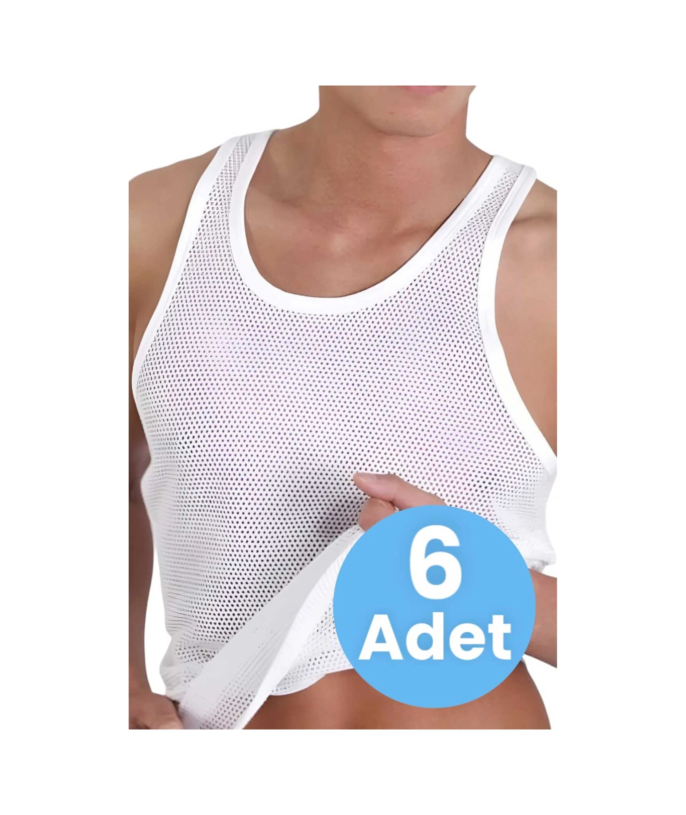 Tezzgelsin Erkek Pamuklu 6'lı File Atlet Beyaz