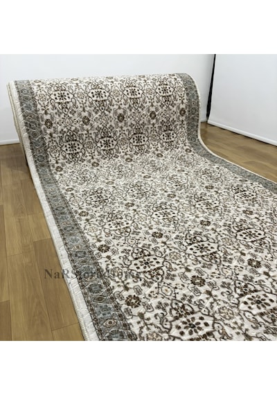 Merinos Çiçekli Otantik Krem Kahve Yeşil Kalın Kaymaz Taban Kesm Saçaklı Yeşil-krem