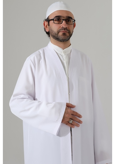 Erkek Namaz Elbisesi Buhara Yaka Cepli Namaz Cübbesi Beyaz - Sfa Beyaz