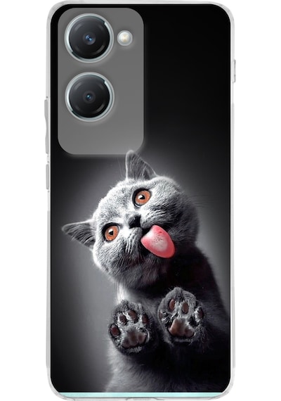 Vivo Y18 İle Uyumlu Kedi 2 Baskılı Kamera Korumalı Şeffaf Kılıf Şeffaf