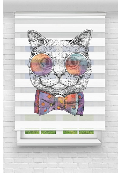 Perdecizade Enxboy Kedi Dijital Baskılı Zebra Perde-cocuk Odası-stor Perde Renkli