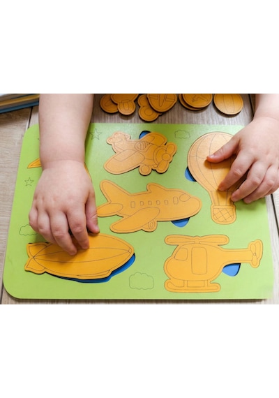 Ahşap Hava Taşıtları Puzzle Seti Montessori