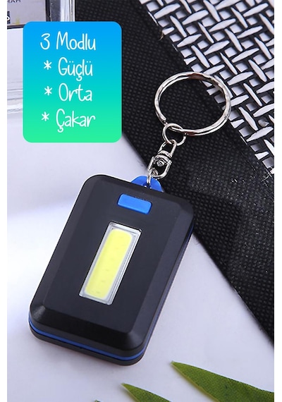 3 Modlu Anahtarlığa Takılan El Feneri Pil Dahil Mini Cob Led Küçük Lamba Işık Acil Durum Lambası