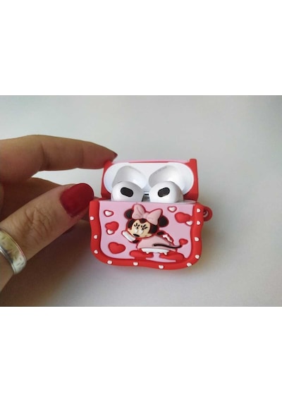 Apple Uyumlu iPhone 1/2. Nesil  Koruyucu Bluetooth Kulaklık Kılıfı Minnie Mouse Figürlü Minnie Mouse Airpods 1/2. Nesil