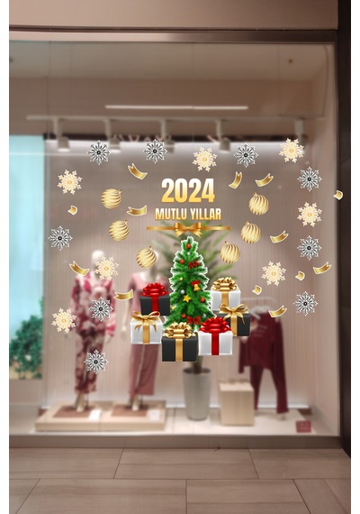 Crevidi Mağaza Mutlu Yıllar 2024 Vitrin Süsü Sticker 132 Parça