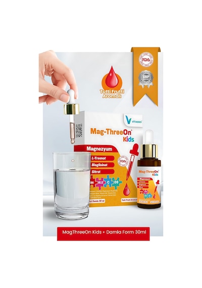 Mag-threeon Kids, Magnezyum Damla, L-treonat, Bisglisinat, Sitrat, Vitamin B6, B12, C, D3, 30 Ml